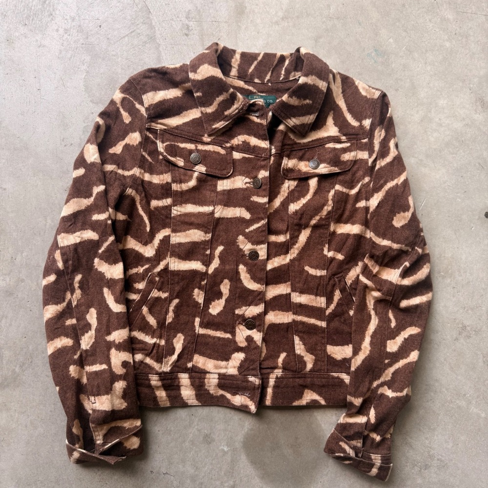 Lauren Ralph Lauren Brown Tiger Print Denim Trucker Jacket Womens Medium M